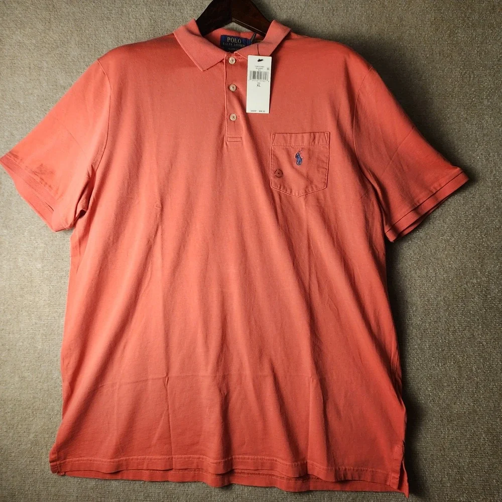 Polo Ralph Lauren Polo Shirt Mens XL Red Orange Classic Fit Pocket Short Sleeve